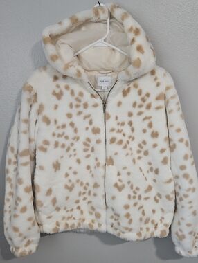 Nine West Woman's Cream & Tan Faux Fur Hooded Jacket